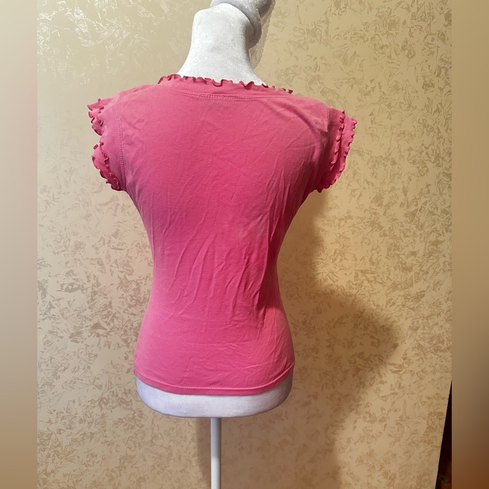 Pink Ruffle Sleeve Women's Top - Picture 2 of 3